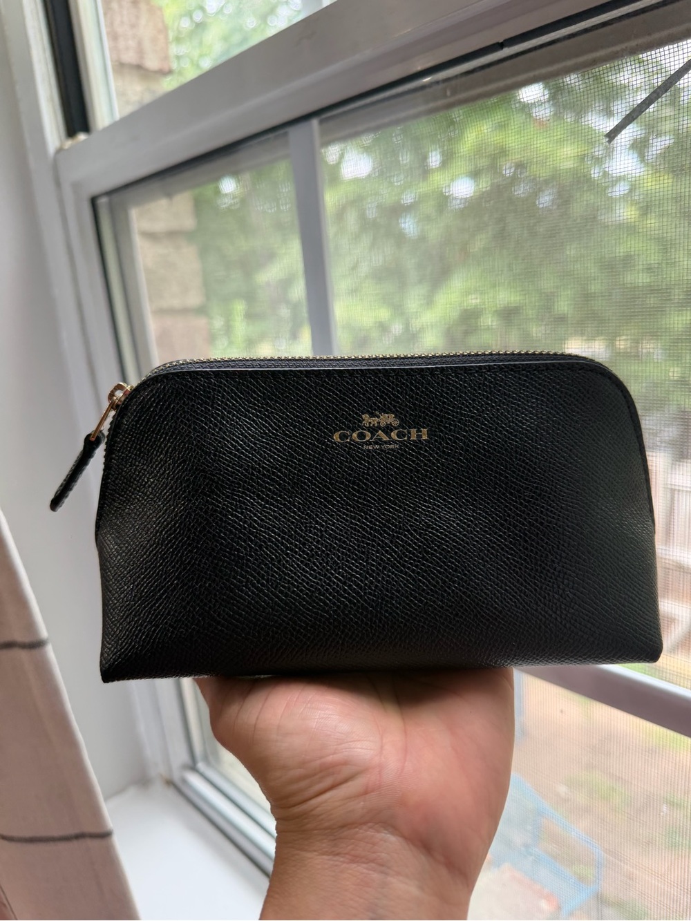 Coach Black Leather Toiletry Pouch with Gold Logo